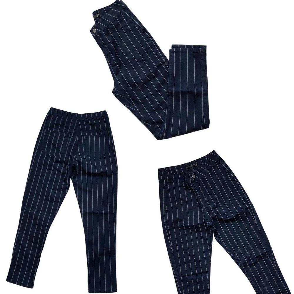 Boohoo Navy Pinstripe Women's Casual Jeans